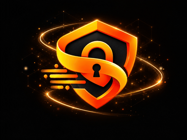 SecureFlow's gold shield surrounded by flowing light trails
